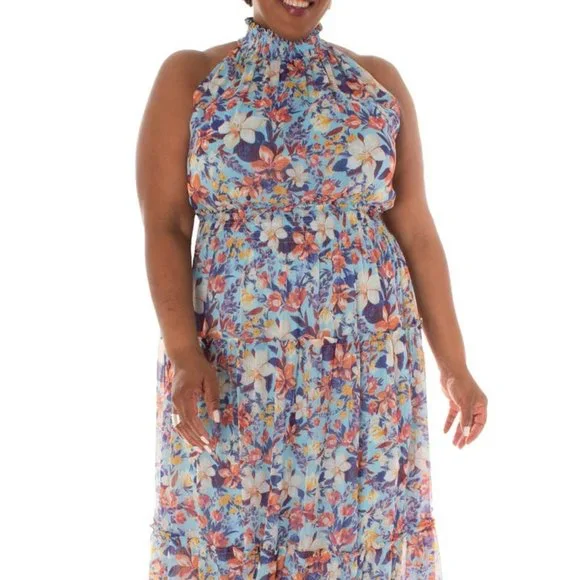 NWT Taylor Chiffon Maxi Dress in Aquamarine Mauve - Picture 2 of 13